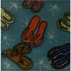 Flip Flop Beach Sandals  Decorative  Ceramic Wall Art Tile 4x4 Backsplash Gift